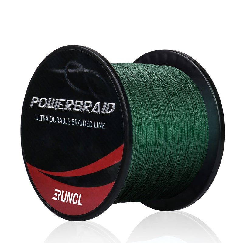RUNCL PowerBraid Braided Fishing Line, Ultra Durable Braided Line 4 Strands - Seamless Weaving Tech, Enhanced Coating Tech, Zero Stretch, High Sensitivity (Moss Green, 1000Yds, 20LB(9.1kgs)) - Image 1